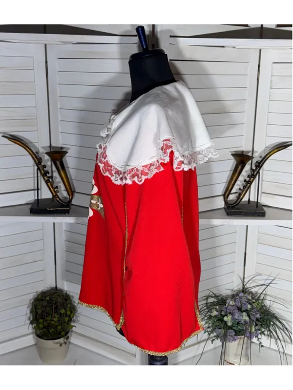 Vintage red musketeer costume top lace gold cross court jester ren fair cosplay - Image 4