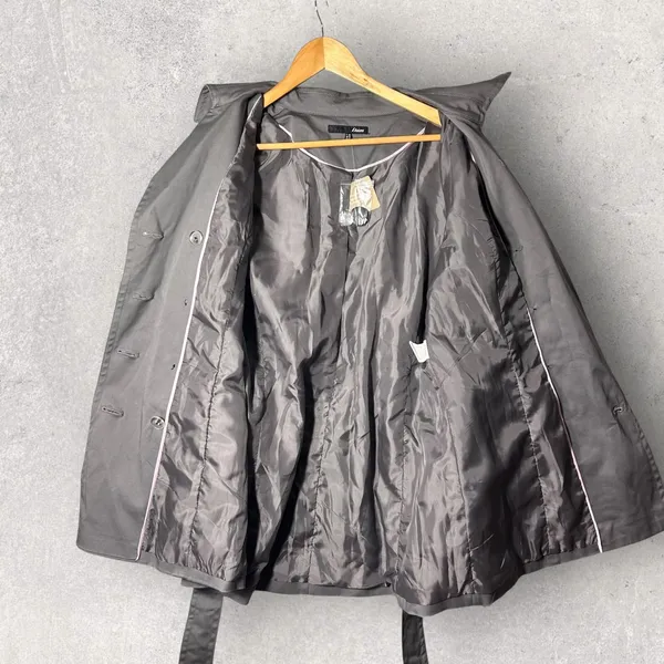 NEW Etam Trench Coat Womens US 12 Gray Double Breasted Belted‎ Stretch Jacket - Image 12