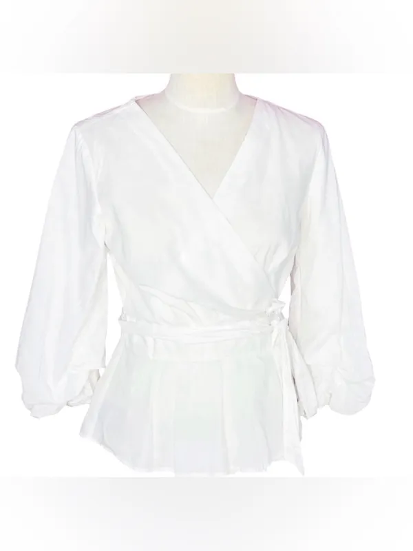 Sundance Avant Garde White Wrap Blouse Size L - Image 2