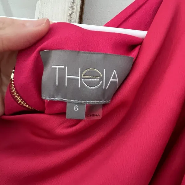 Theia Pink one-shoulder ruffle top‎ asymmetrical tiered cascading ruffles Size 6 - Image 2