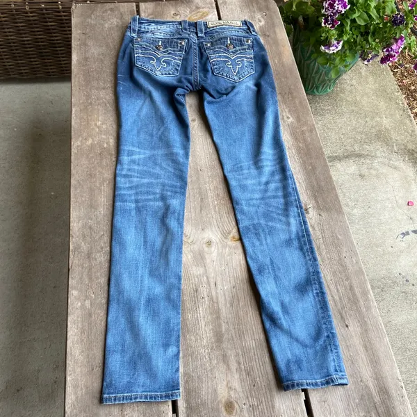 Rock Revival Alivia Jeans 27 Bootcut Dark Wash Embellished Flap Pocket‎ - Image 13
