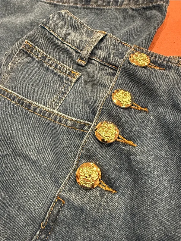 SHEIN | High-Waist Blue Denim Sailor Jeans | Size 0XL (12) PETITE - Image 3