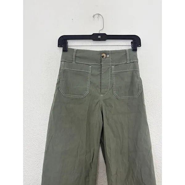 Anthropologie Maeve Colette Crop Pants Maeve Contrast Stitch Moss Olive Green 24 - Image 5