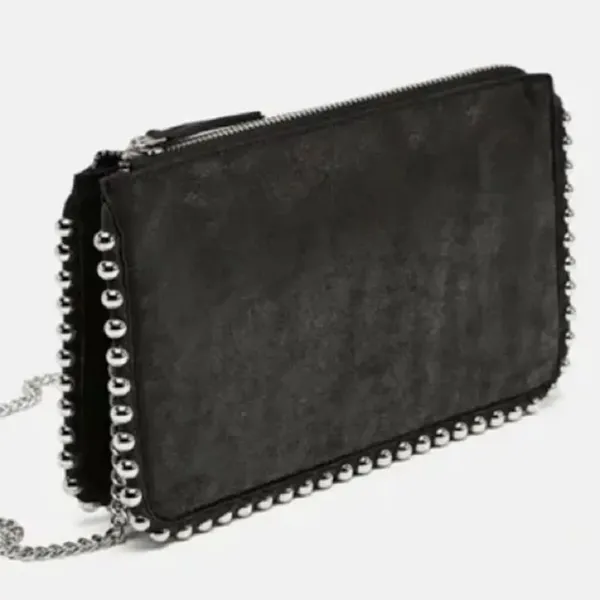 Zara Black Faux Suede silver studded crossbody bag / clutch - Image 3