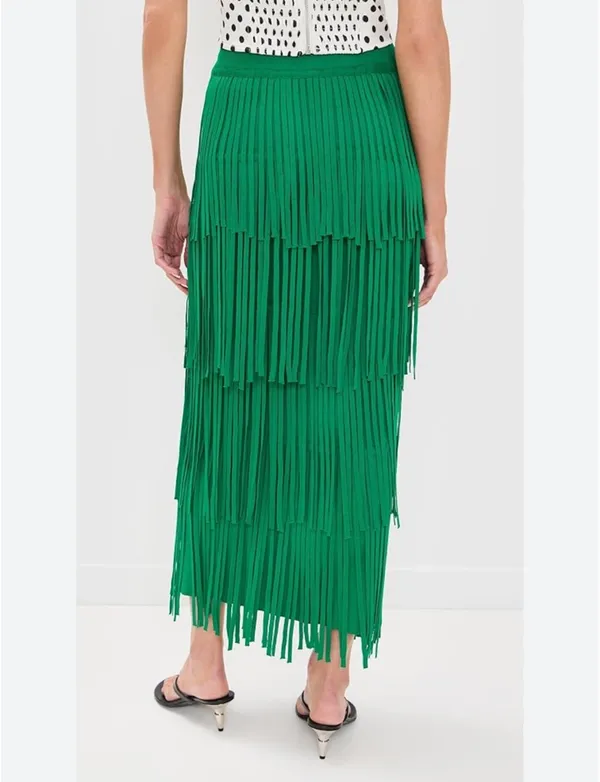 Evoutionary Green Midi Fringe Skirt Size Medium NWT - Image 2