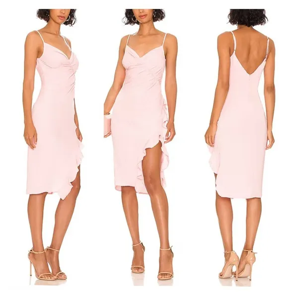 More To Come Natasha Ruffle Midi Dress SIze XXS in Pink - Image 5