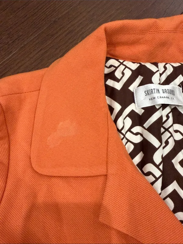 Skirtin Around Orange Horsebit Coat Geometric Lined Jacket Size Small? - C54-115 - Image 5
