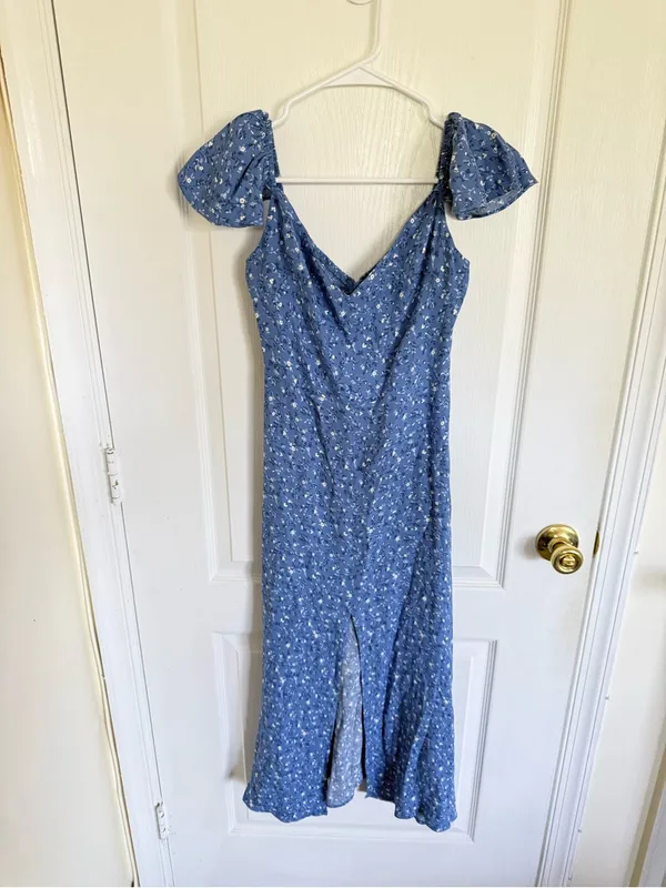 Reformation Baxley Midi Dress in Marie Blue Floral - Image 5