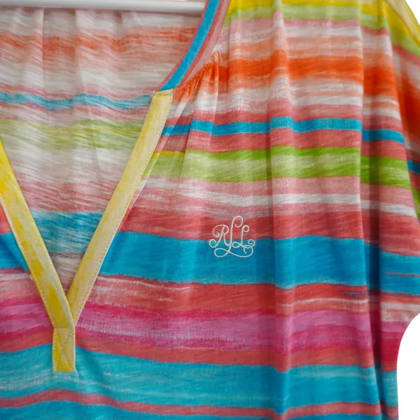 Lauren Ralph Lauren Striped Cotton Shift Dress Multi Color V-Neck‎ Embroidered - Image 4