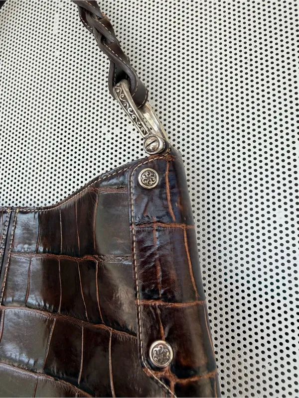 Vtg y2k Brighton Croc-Embossed Shoulder Bag tote - Dark Brown - Image 4