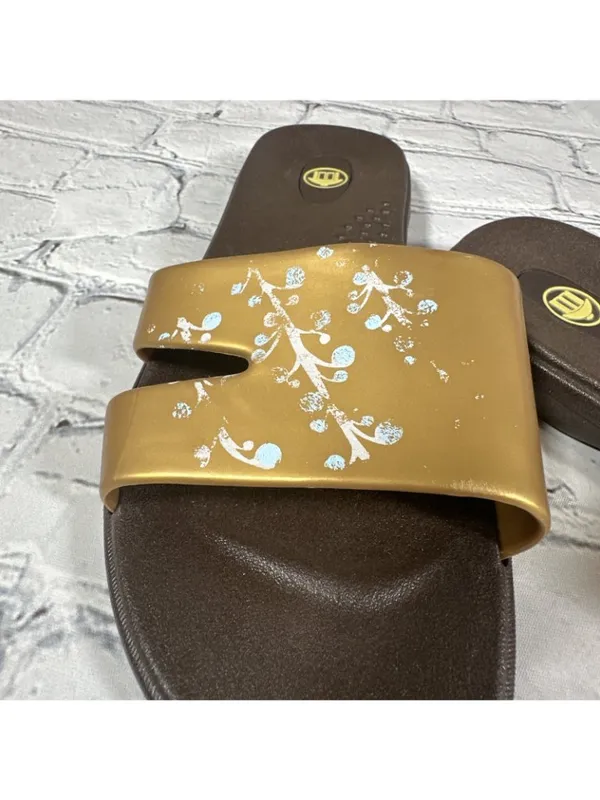 OKABASHI Women’s Gold Brown Slides Size Medium Slip On Sandals US Sz 6.5-7.5 - Image 10