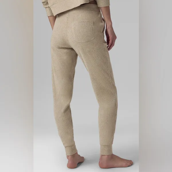ALO Yoga Muse Sweatpants Joggers Ribbed in Gravel Heather Color Size S - Image 3