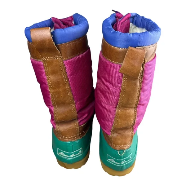 90s Vintage Eddie Bauer Duck Boots Womens 6 Colorblock Teal Magenta Blue Rare - Image 9