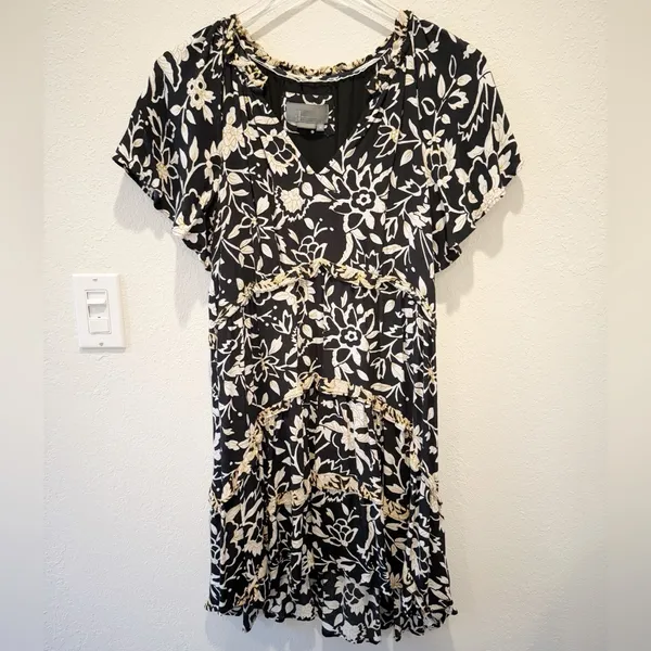 ANTHROPOLOGIE Robin Tiered Mini Dress in Black and Cream floral size‎ XS - Image 3