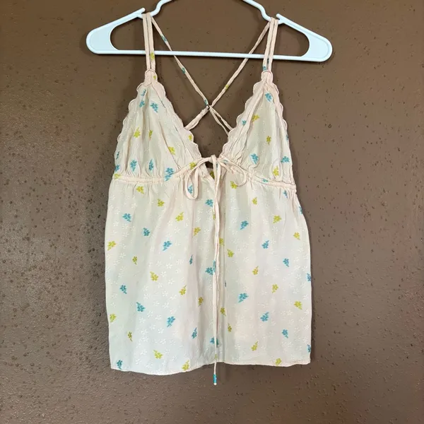 Anthropologie Peach Floral Chemise - Image 2