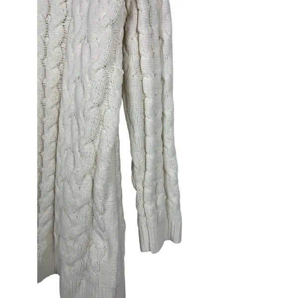 J. Jill Chenille Fisherman Cable Knit Tunic Sweater L Ivory Longline Pullover - Image 3