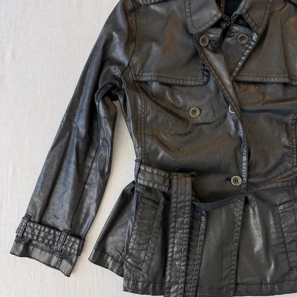 Dismero Italian Made Metallic Trench Jacket Womens 10 Belted Moto - Image 4