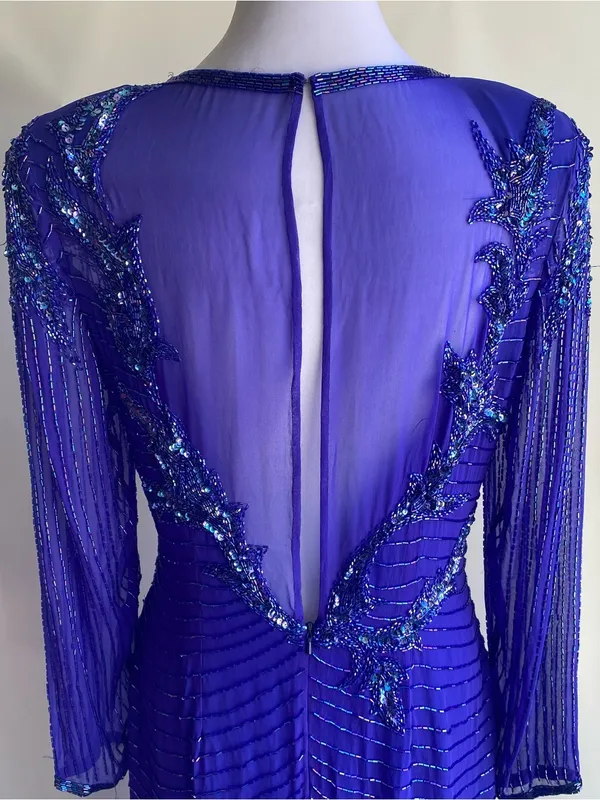 A.J. Bari vintage blue beaded silk floor length gown glamour gala black tie 12 - Image 11