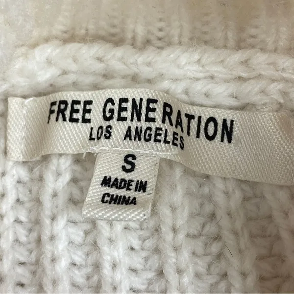 Free Generation Multi Stich Fringe‎ Distressed Turtle Neck Sweater Cream Small - Image 10