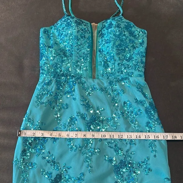 Women’s Blue Mermaid Fit Prom Party Dress Sparkly Sequins Leg Slit Size 2 NEW - Image 10