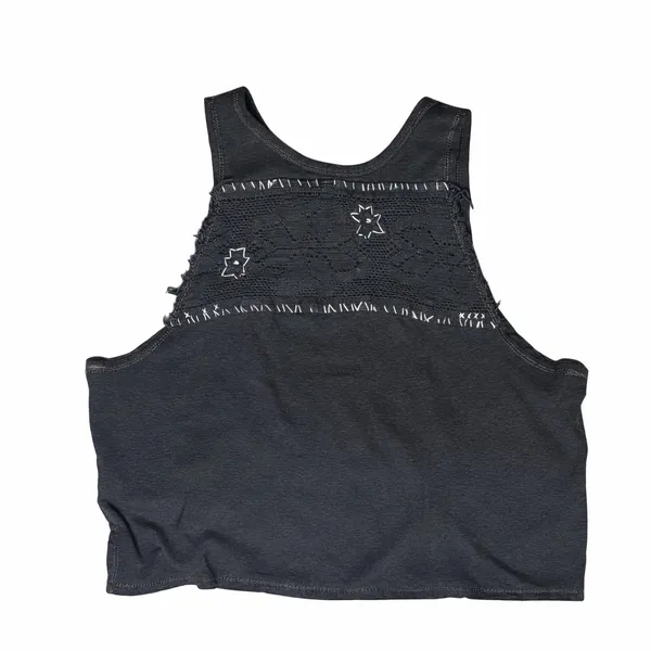 Free People We The Free Charcoal Grey Lace Inset Cropped Tank Top Womens Medium - Image 2