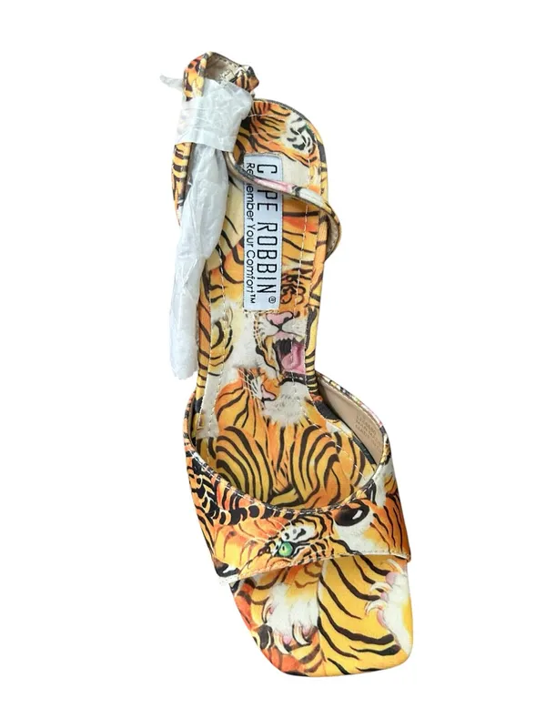 Cape Robbin Yellow Tiger-Print Open-Toe Ankle-Tie Heels - Image 3