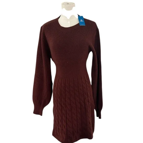 Cupshe Morning Brew Brown Mini Sweater Dress, Size Large, NWT - Image 3