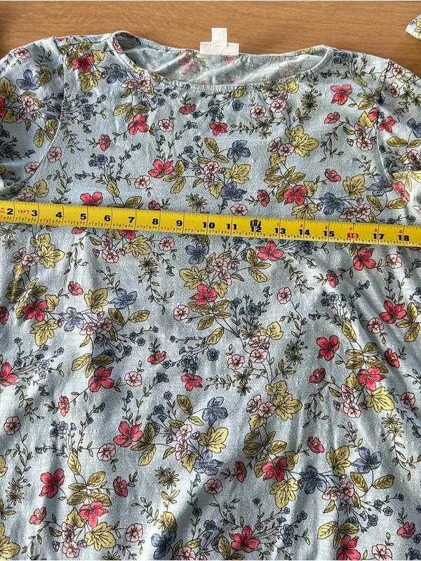 J Jill 100% Cotton Blue Floral 3/4 Sleeve Tunic Round Neck Lagenlook Classic - Image 6