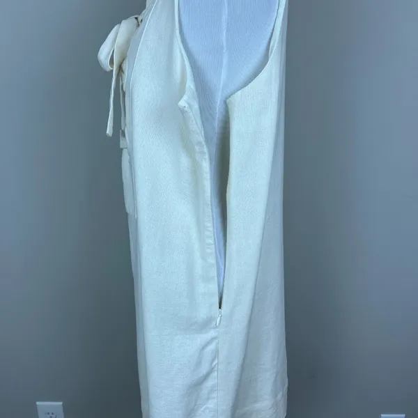 Hyacinth House Tuckernuck‎ Mini Dress Womens Medium Ivory Linen Cotton Lace Up M - Image 8