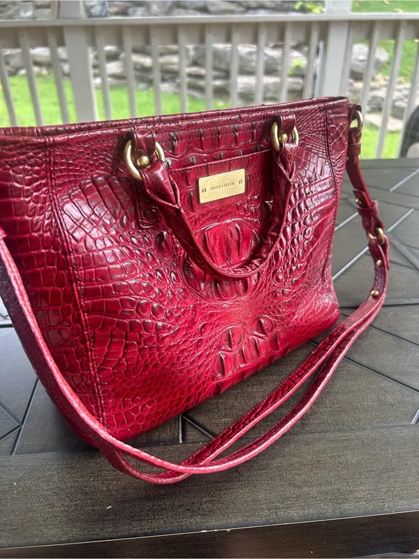 Brahmin Red Croc-Embossed Leather Tote with Removable Strap - Image 8