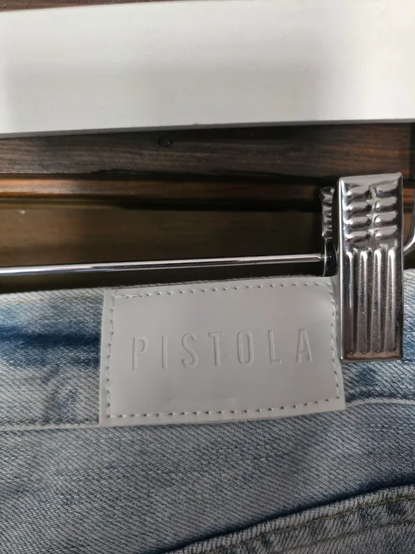 O pistola Distressed Faded Light Blue Denim Jeans Button Fly Sz 28 - Image 5