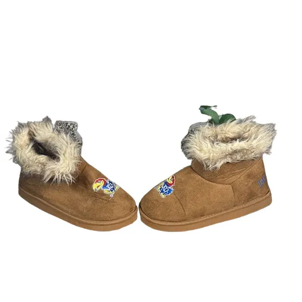 Kansas Jayhawks Women’s Faux Fur & Suede College Logo Winter Boot Slippers Sz XL - Image 2