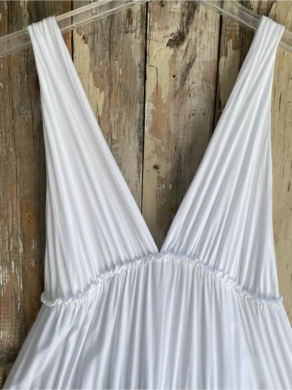Raviya white deep V tiered maxi dress swim cover up beachwear vacation M - Image 2