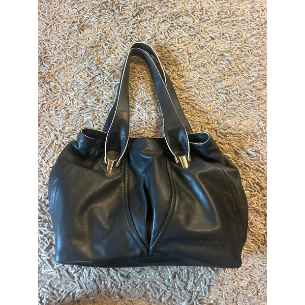 CROMIA Italian Leather Shoulder Bag Black Silver Hardare LUXURY Purse - Image 2