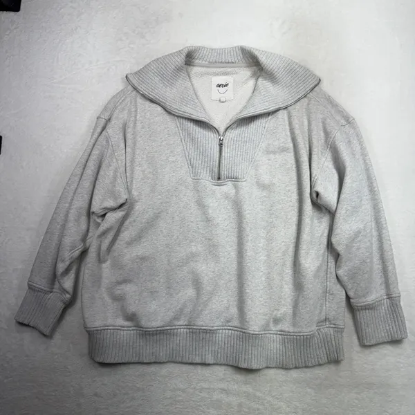 aerie L Down To Earth Quarter Zip Sweatshirt Overisized Gray Relaxed Fit Cozy - Image 3
