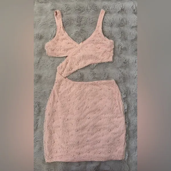 Oh Polly Embellished Cut Out Mini Dress blush pink size 8 - Image 2