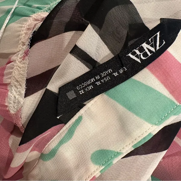 Zara Chiffon Tropical Blouse Sz XL Long Sleeves Shirt Top - Image 7