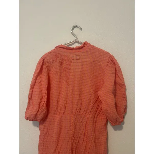 Johnny Was Size Medium Midi Dress Orla Puff Sleeve Embroidered Orange Preppy - Image 11