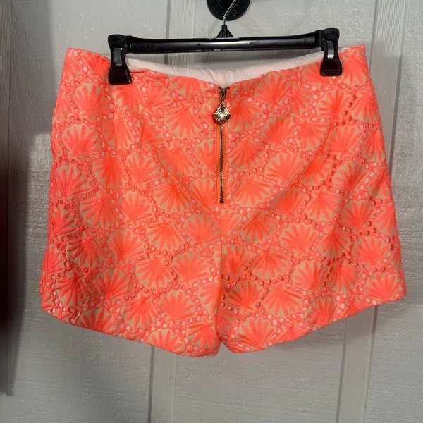 Lilly Pulitzer Marii Seashell Eyelet Mini Skirt Skort Neon Orange Size 4 EUC - Image 5