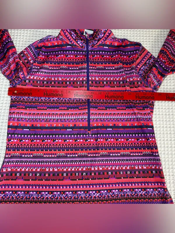 Nike Pro Dri-FIT Womens XL Half Zip Pullover Pink Purple Geometric Stripe Top - Image 3