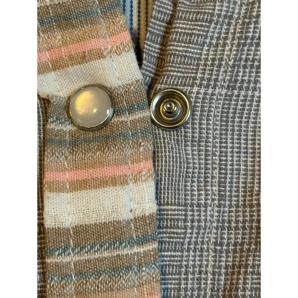 Dress Up Mixed Print Button Down Top Women Small‎ Blue Peplum Striped Plaid Boho - Image 10