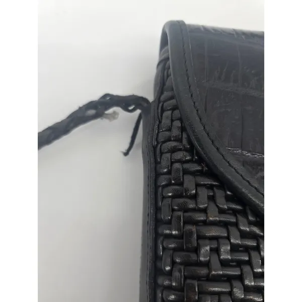 Brighton Crossbody Bag Womens Small Black Woven Croc Leather Celtic Heart Charm* - Image 4