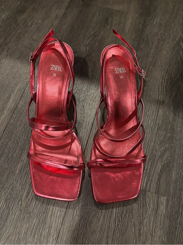 Zara Metallic Pink Strappy Heeled Sandals - Image 4