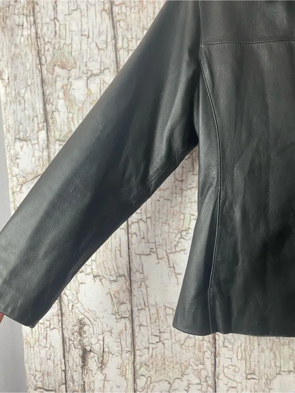 Wilson’s Leather Vtg Y2K Classic Black Leather grunge retro moto Zip-Front Jacket L - Image 4