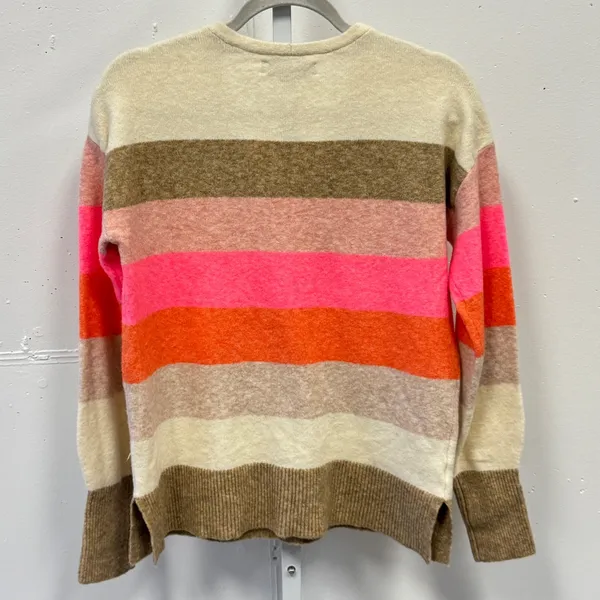 NWT LOFT Women's XS‎ V-Neck Striped Knit Sweater Pink Orange Cream Multi Color - Image 2