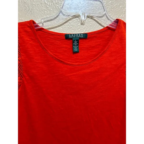 Lauren Ralph Lauren Orange Knit Tank Top with Crochet Trim Sleeveless Large‎ - Image 4