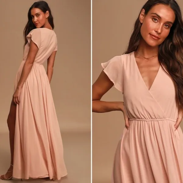 LULU's Chic Prom Wedding Boho Romantic Flowy Elegant Maxi Dress - Image 3