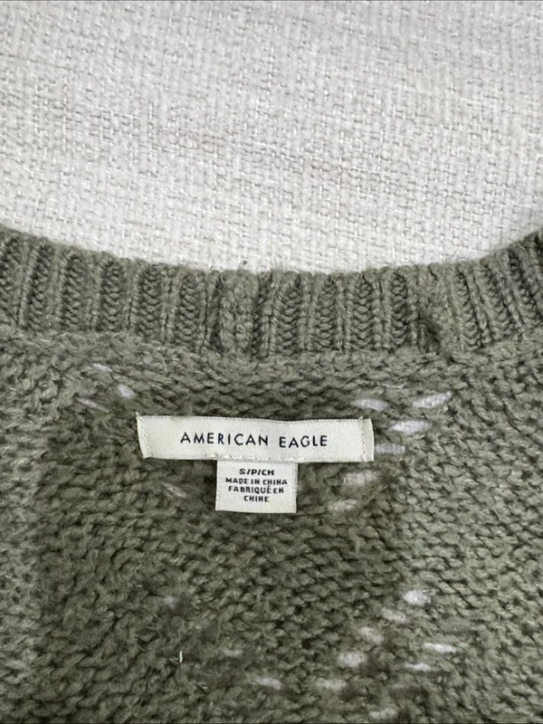 American Eagle Outfitters Olive Green Knit Cropped Cardigan - Image 8