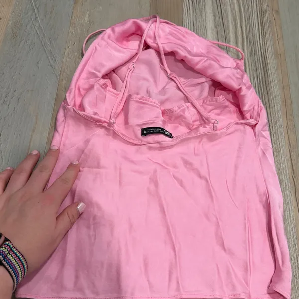Zara Satin Cowl Neck Cami Top XS Pink Adjustable Straps Sleeveless Tank - Image 2
