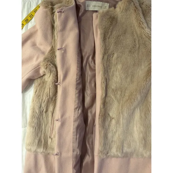 Zara Basic Coat Peacoat Wool Blend Pink Blush Faux Fur Women's XL Wicked - Image 7
